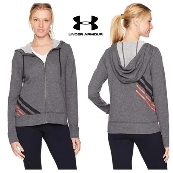 NWT UNDER ARMOUR Women M UA LOGO French Terry Full Zip Hoodie Jacket Loose Fit - Picture 1 of 8